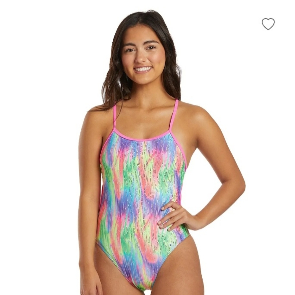 NWT one piece tie back multi colored training suit size 30